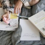 College girl study for exam