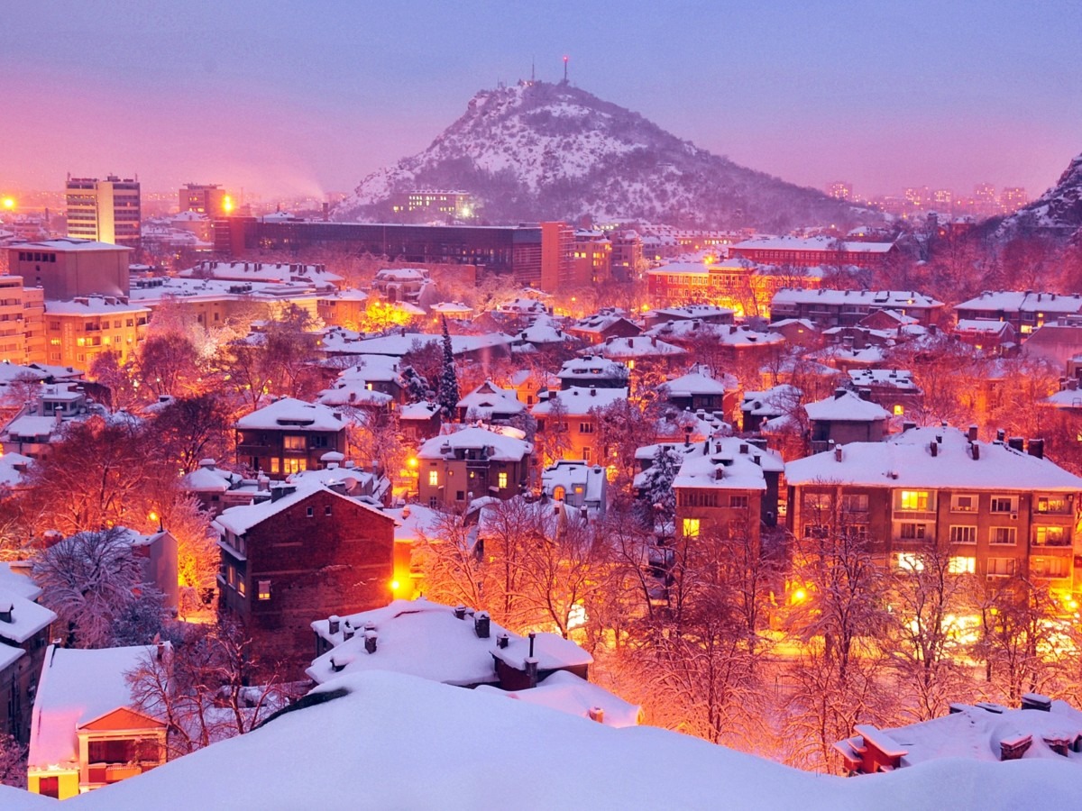 City lights in winter Plovdiv