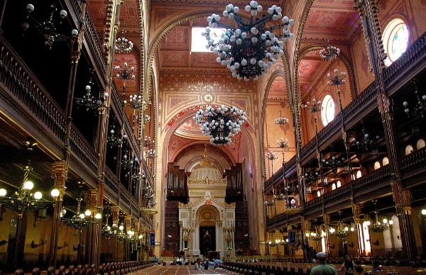 Inside the Great Synagogue in Budapest which is the second largest in the world