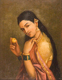 Raja Ravi Varma Woman Holding a Fruit Google Art Project
