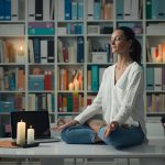 Woman practicing meditation at home