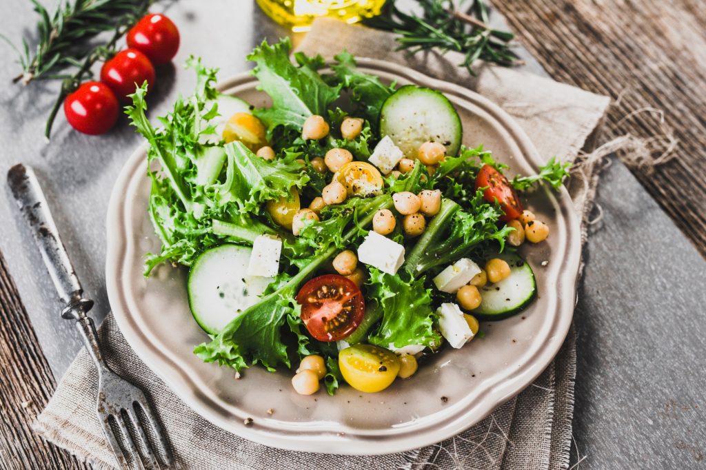Fresh healthy salad with chickpea