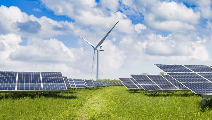 solar panels and wind turbine