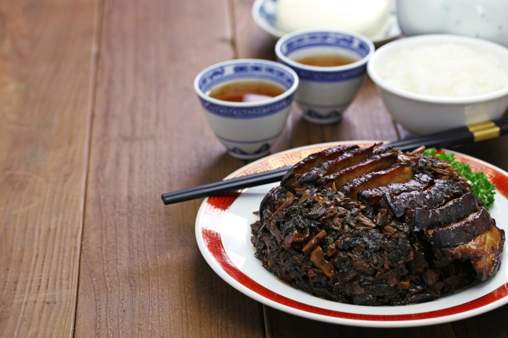 steamed mui choy with pork belly