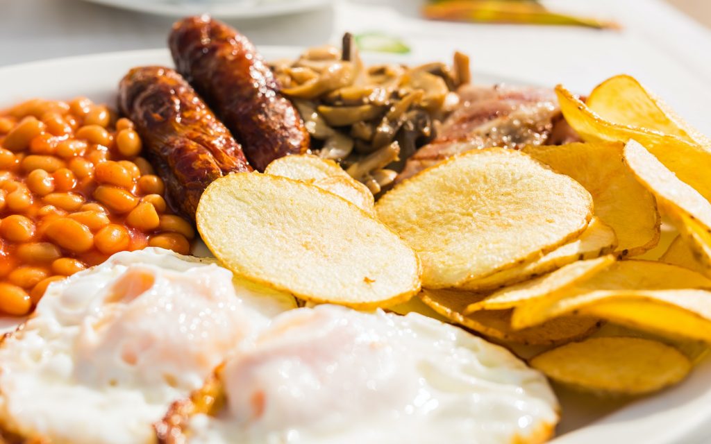 Close up of fried English breakfast