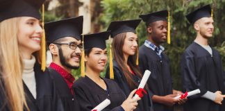 Group of multiethnic students on graduation day