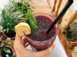 Glass of healthy blueberry smoothie