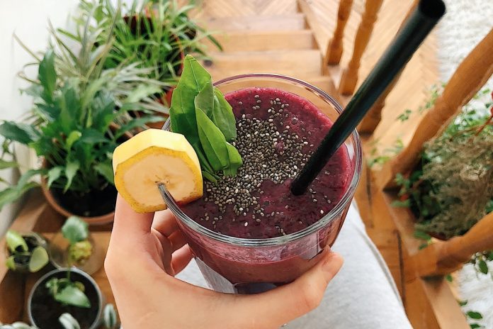 Glass of healthy blueberry smoothie