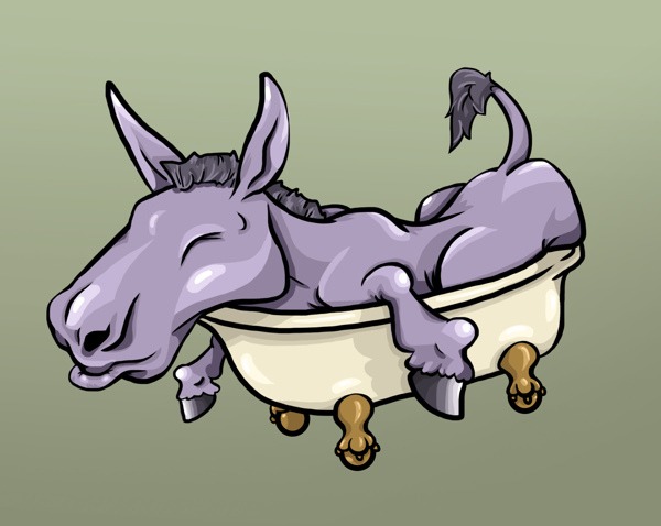 sleeping donkey in bathtub