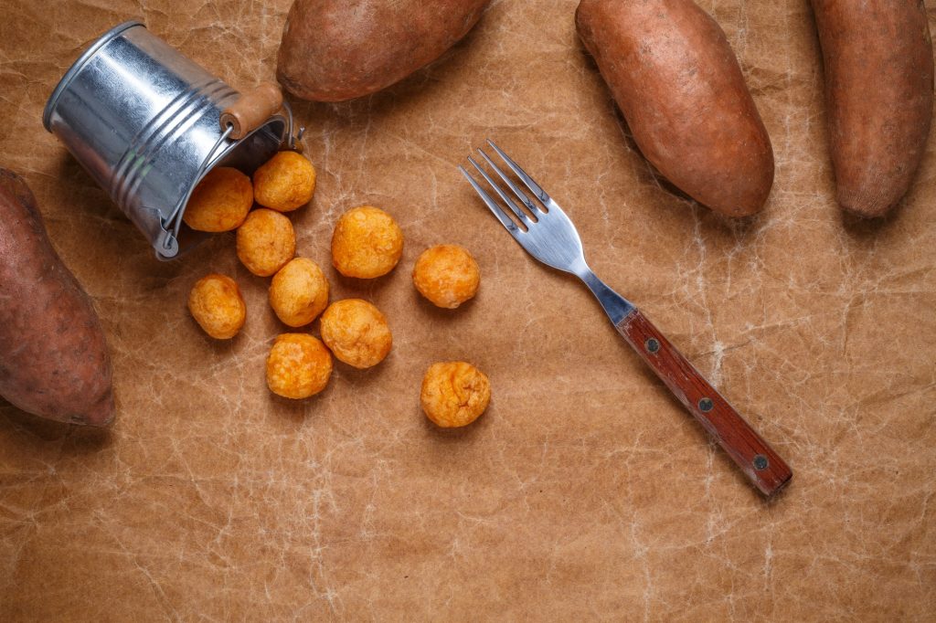 Mashed sweet potato and cheese balls