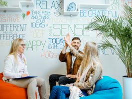 Young couple during the psychological counseling with psychologist