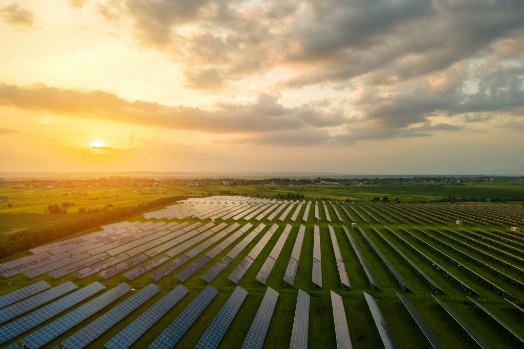 Aerial view of large sustainable electrical power plant