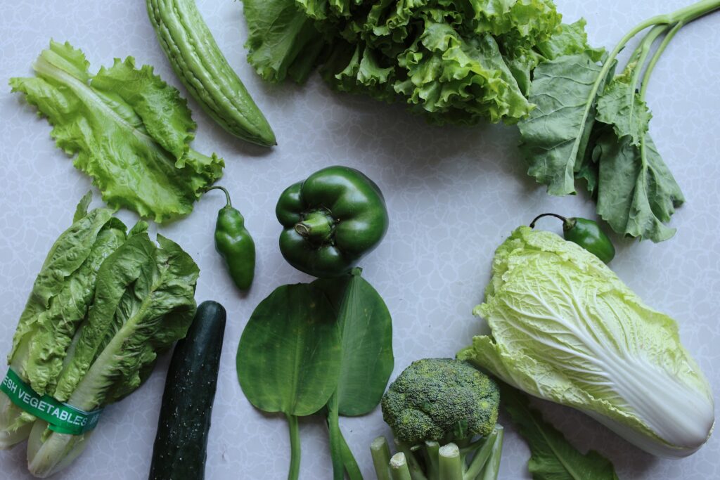 Various green leafy vegetables