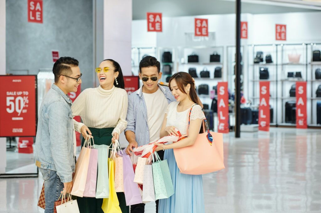 Cheerful friends in mall