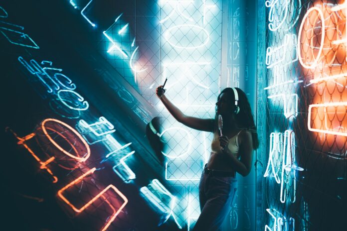 Woman in neon light